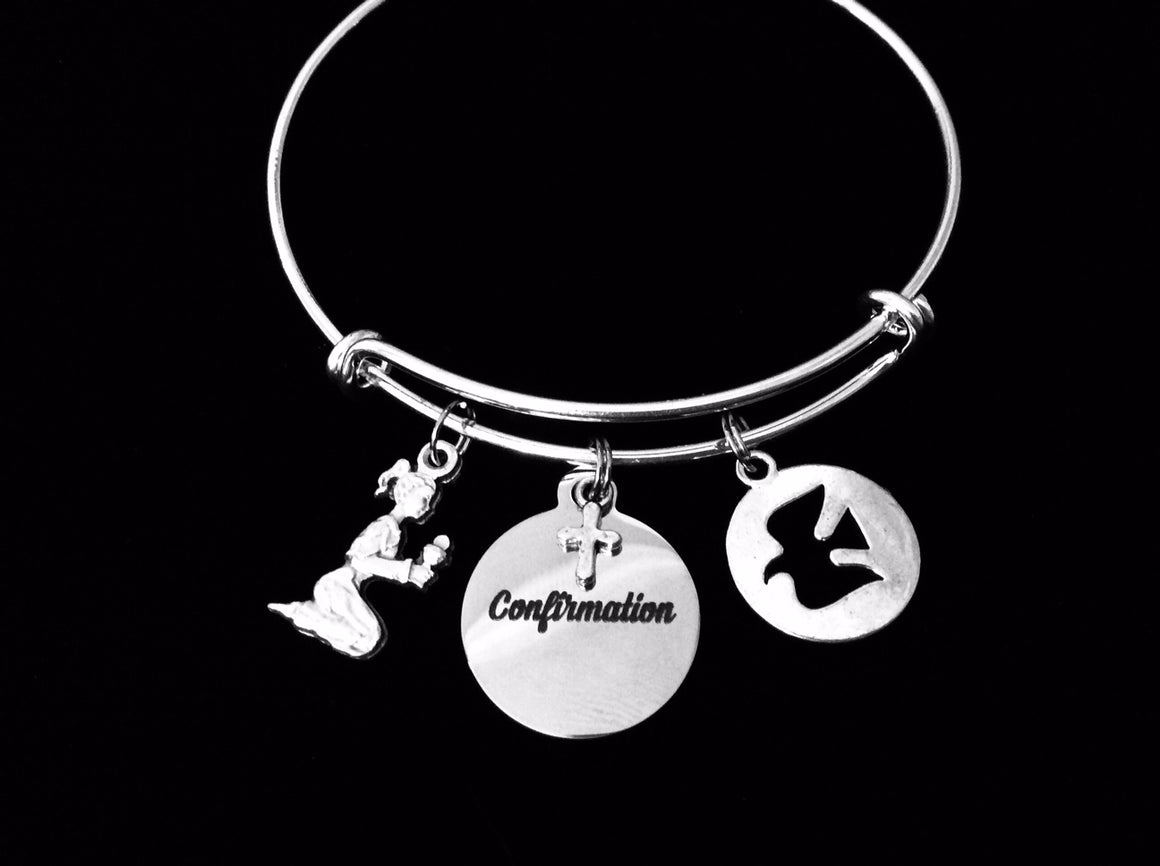 Confirmation Charm Bracelet Girl Confirmation Jewelry Adjustable Expandable Silver Bangle Confirmation Gift