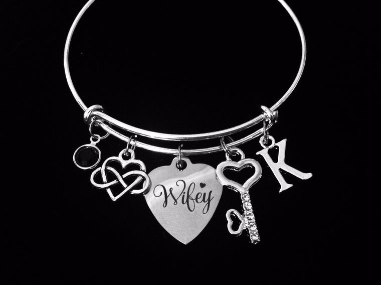 Personalized Wife Jewelry Expandable Charm Bracelet Wifey Infinity Symbol Forever Love Adjustable Silver Bangle One Size Fits All Gift