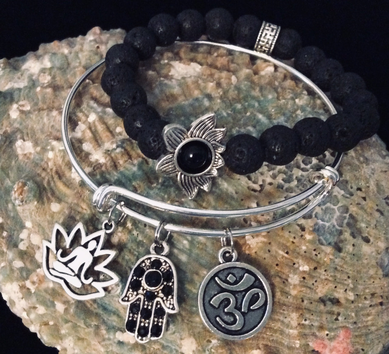 Hamsa Buddha Om Lotus Bracelet Set – Yoga-Inspired Gift Jewelry
