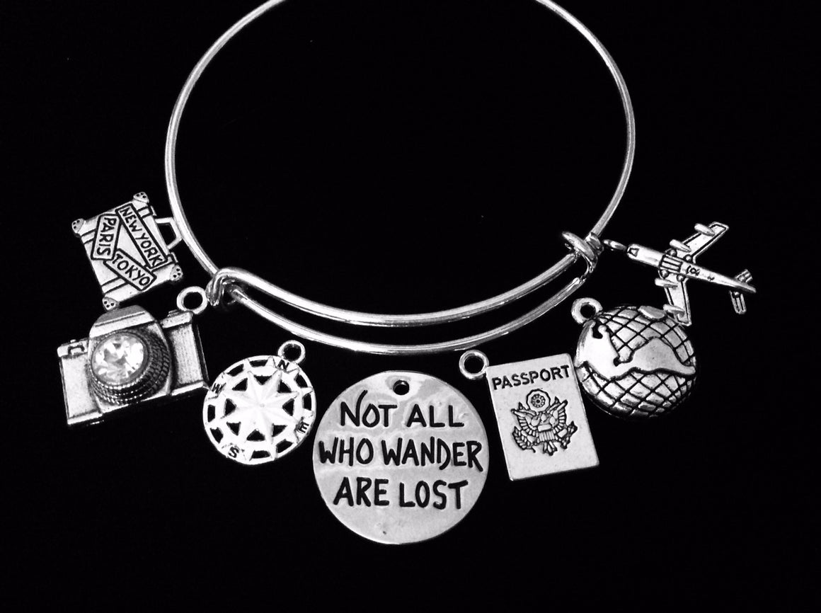 Not All Who Wander Are Lost Jewelry Expandable Charm Bracelet Silver Adjustable Bangle One Size Fits All Gift 
