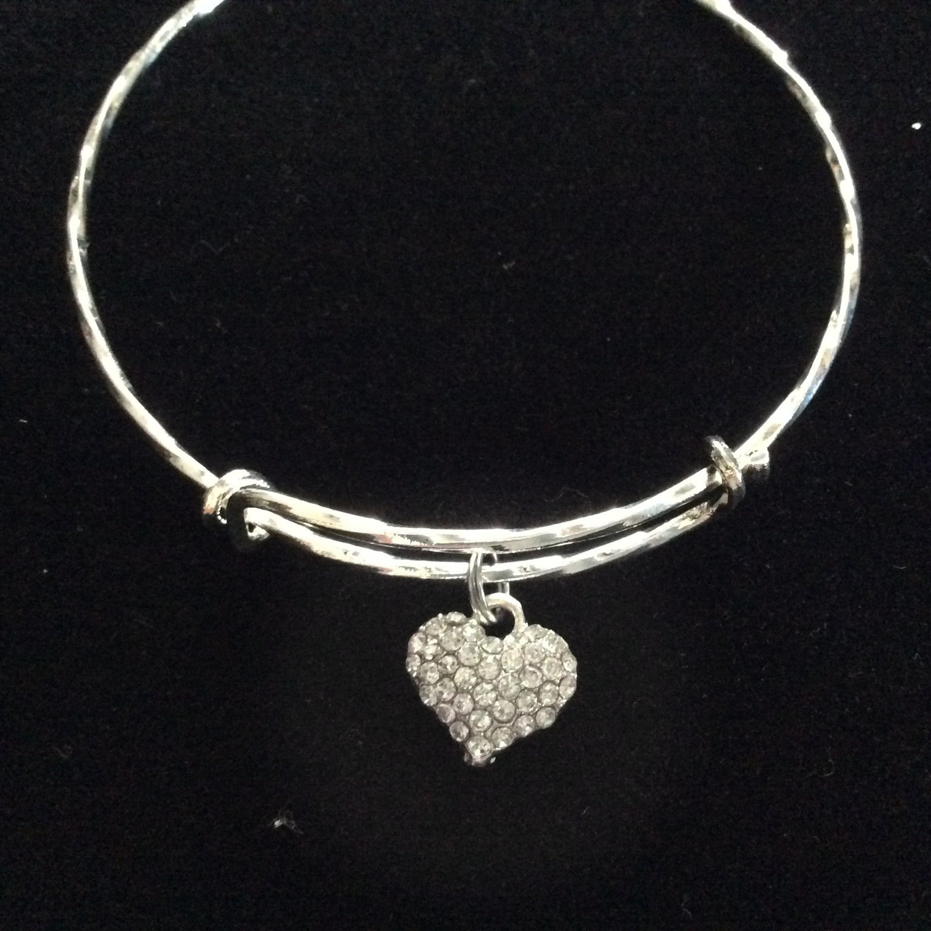 Rhinestone Crystal Heart Expandable Adjustable Twisted Wire Bangle