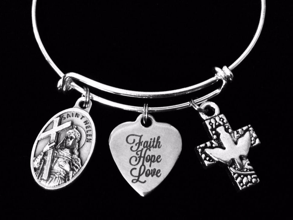 Saint Helen Jewelry Faith Hope Love Expandable Charm Bracelet 