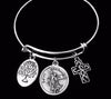 Saint Michael Expandable Charm Bracelet Silver Adjustable Bangle