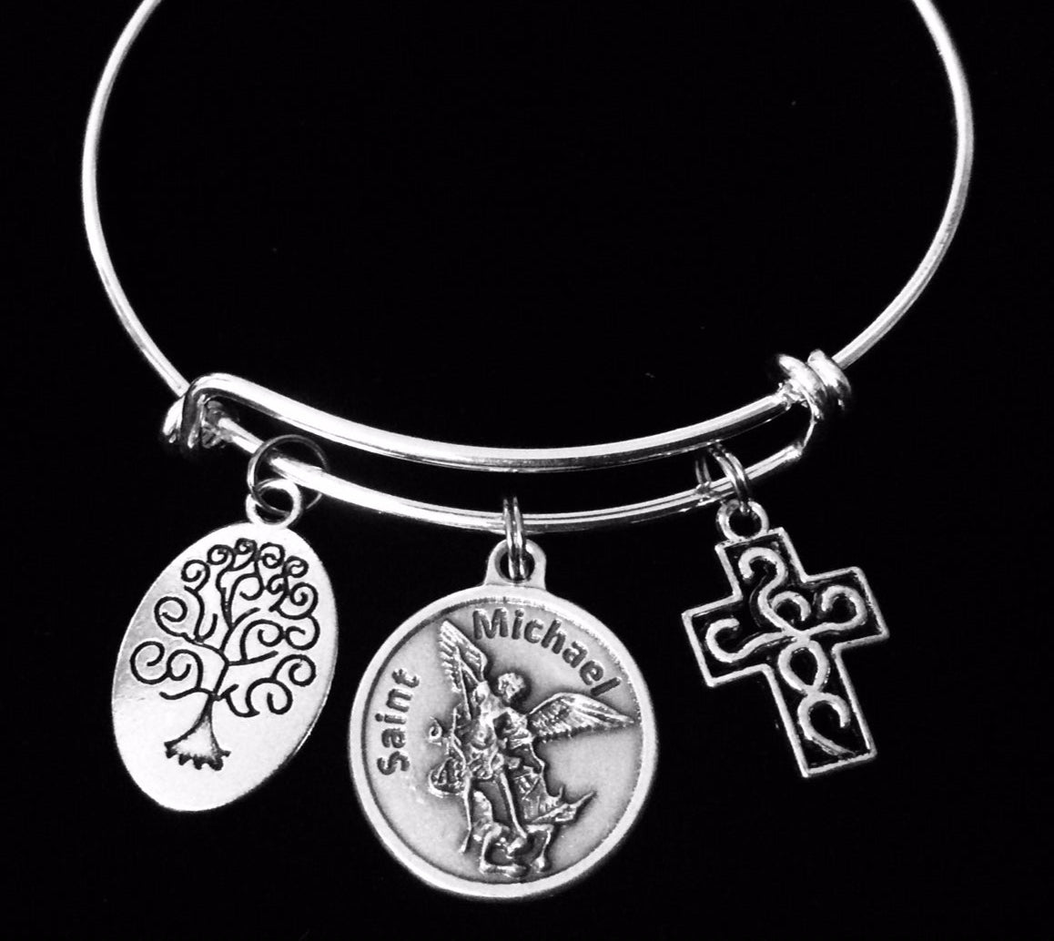 Saint Michael Expandable Charm Bracelet Silver Adjustable Bangle