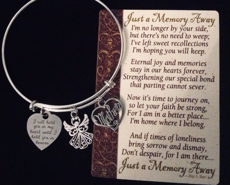Mom Memorial Jewelry Expandable Charm Bracelet Adjustable Silver Bangle Parent Loss Bereavement Gift