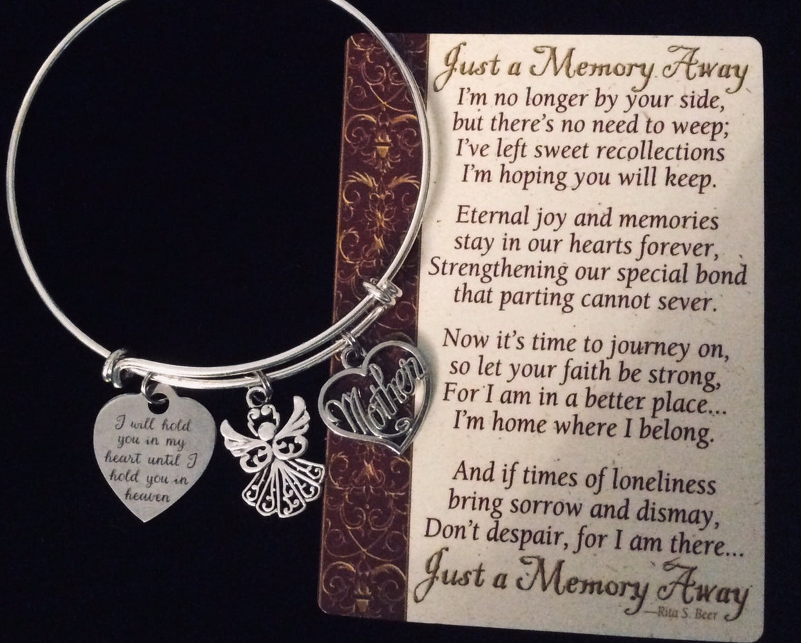Mom Memorial Jewelry Expandable Charm Bracelet Adjustable Silver Bangle Parent Loss Bereavement Gift