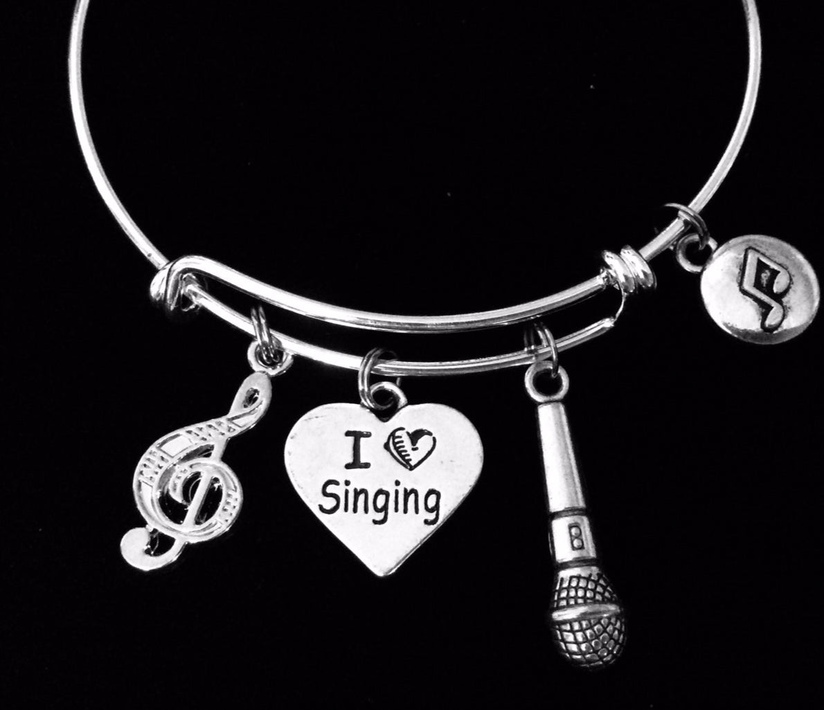 I Love Singing Expandable Charm Bracelet Silver Adjustable Bangle