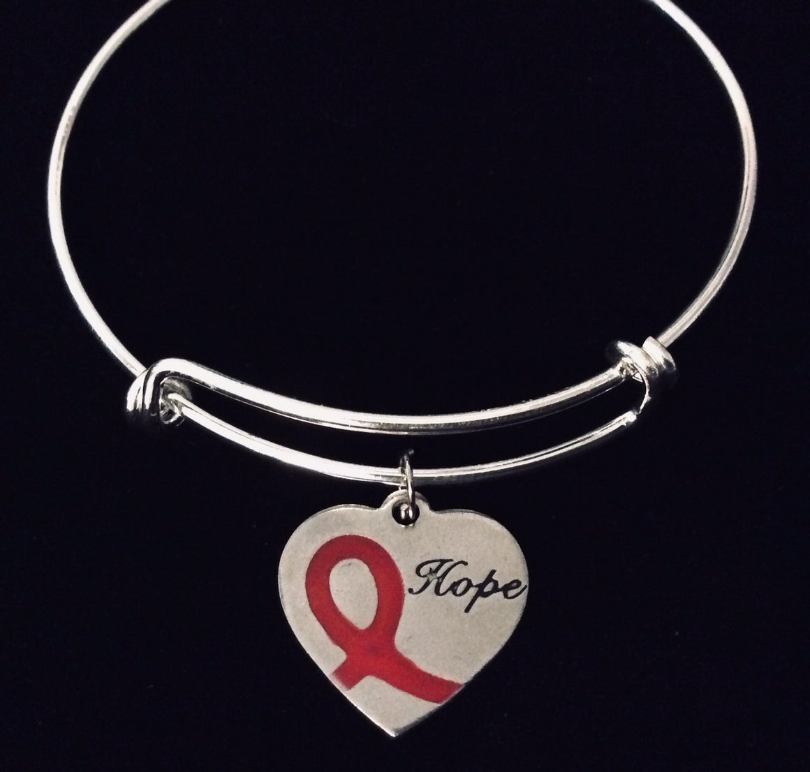 Red Ribbon of Hope Awareness Jewelry Adjustable Charm Bracelet Expandable One Size Fits All Gift