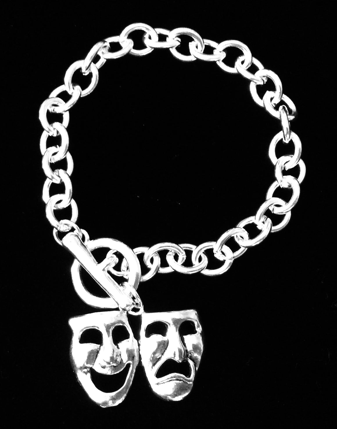 Drama Charm Bracelet Silver Comedy Tragedy Mask Chain Link Bracelet