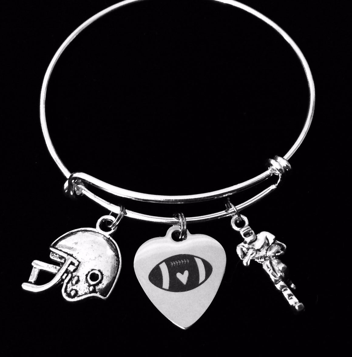 Football Charm Bracelet Adjustable Expandable Charm Bracelet Silver Wire Stackable Bangle One Size Fits All Gift
