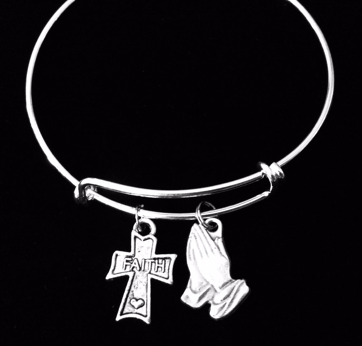 Faith Expandable Charm Bracelet Adjustable Silver Stackable Bangle Trendy One Size Fits All Gift