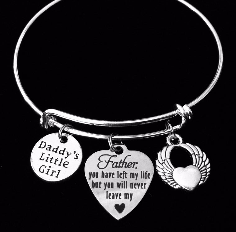 Father Memorial Jewelry Daddy's Little Girl Expandable Charm Bracelet Adjustable Silver Stackable Bangle Trendy One Size Fits All Gift