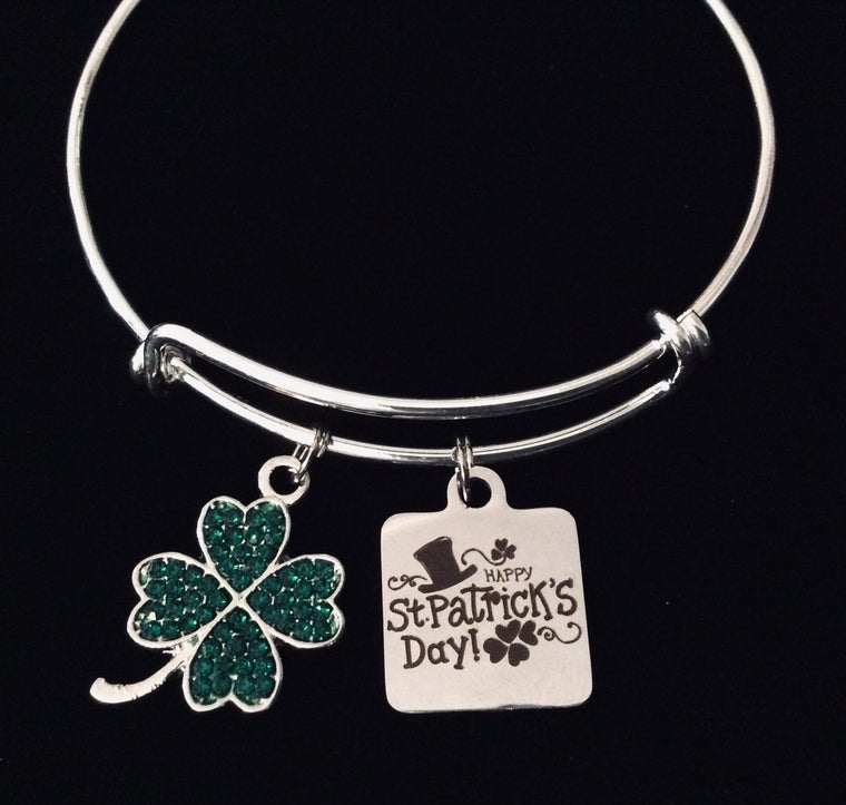 Bling Saint Patrick's Day Expandable Charm Bracelet Silver Adjustable Bangle One Size Fits All Gift