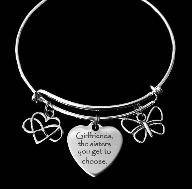 Girlfriends The Sisters You Get To Choose Expandable Charm Bracelet Silver Adjustable Bangle One Size Fits All Gift