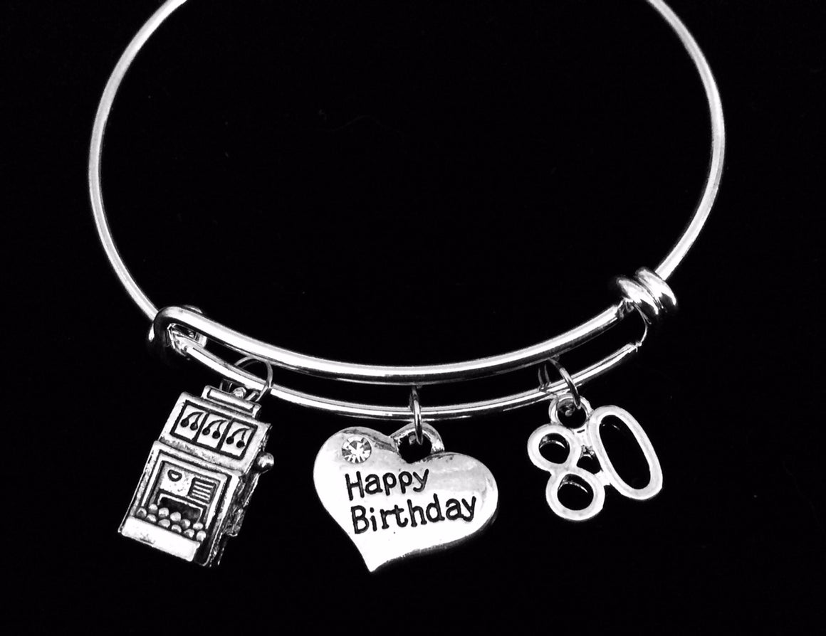Slot Machine Happy 80th BirthdayGift for Women Expandable Charm Bracelets Adjustable Bangle One Size Fits All Gift 