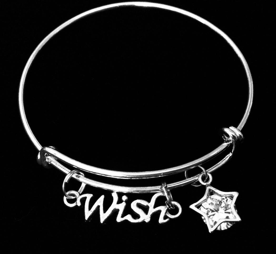 Wish Crystal Star Expandable Charm Bracelet Adjustable Silver Bangle One Size Fits All Gift