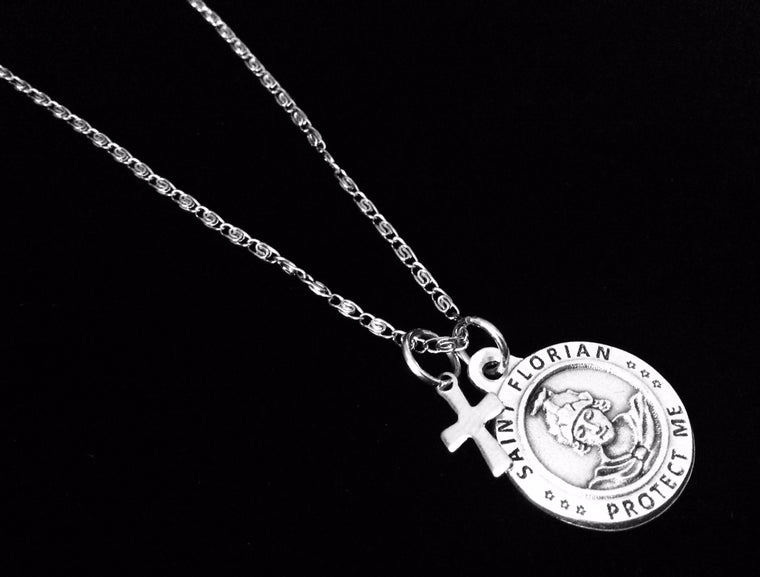 Saint Florian Silver Necklace Protect Me Firefighter Catholic Medal Trendy Inspirational Saint Necklace for Men