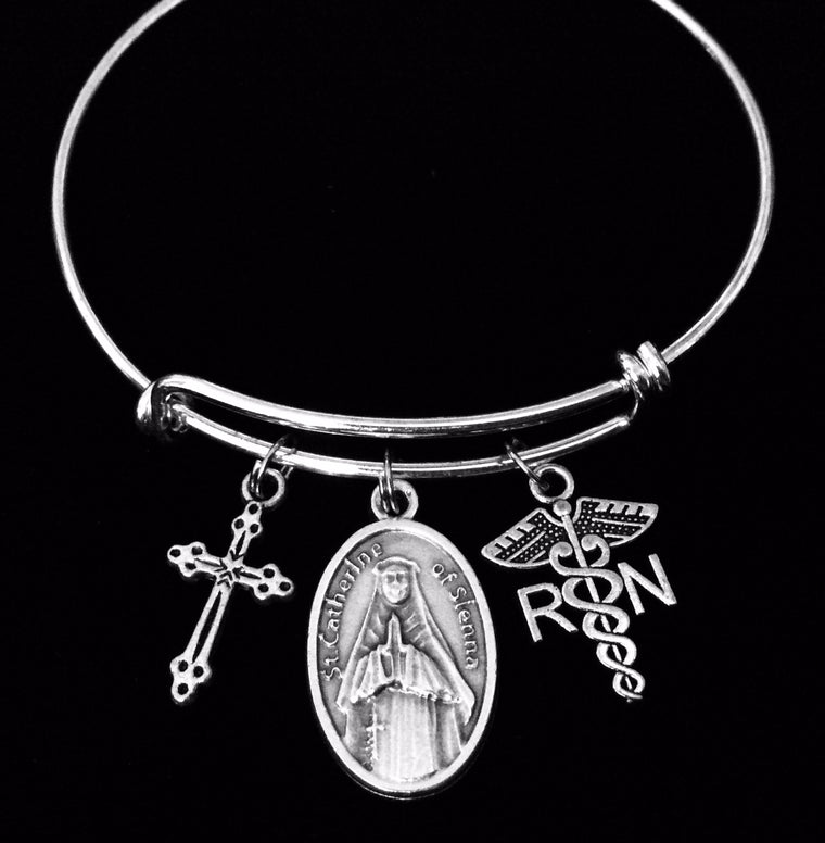 St Catherine of Sienna RN Gift Expandable Charm Bracelet Silver Adjustable One Size Fits All Patron Saint of Nurses