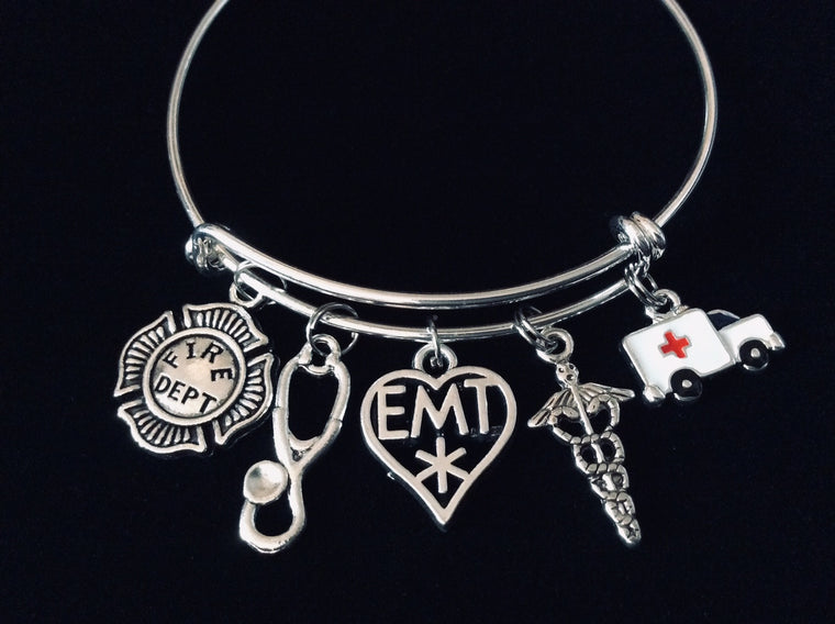 Firefighter EMT Expandable Charm Bracelet Adjustable Bracelet One Size Fits All Gift for Paramedic EMT Ambulance
