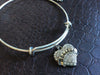Believe Crystal Heart Charm Silver Expandable Bangle