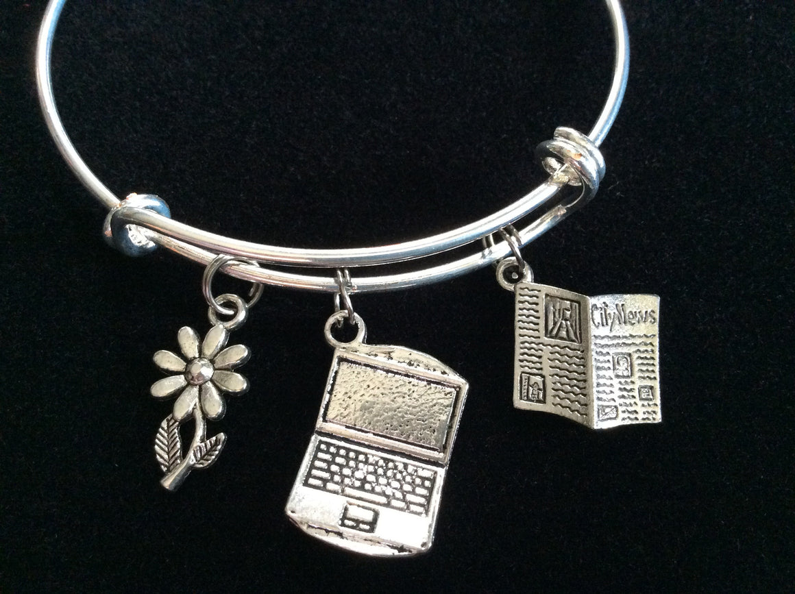 News Paper Reporter Writer Computer, Newspaper and Daisy Charm Bangle