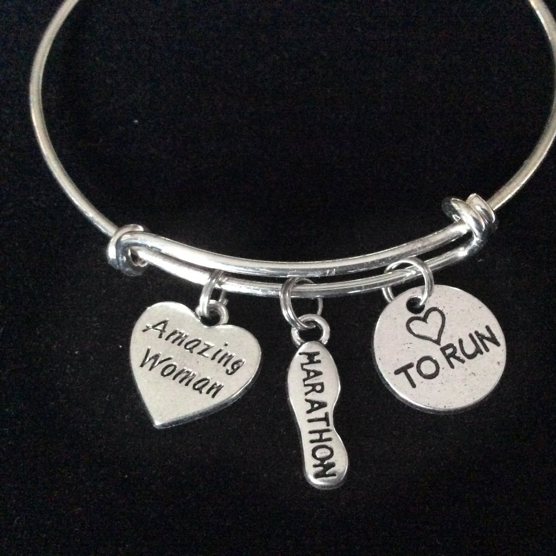 Amazing Woman Love to Run Marathon Shoe Silver Charm Bracelet