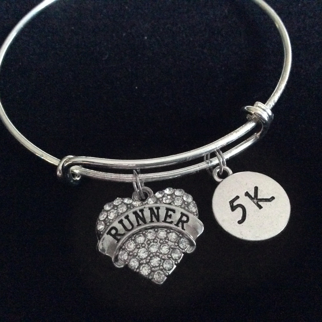 5K Runner Crystal Heart Charm Bracelet