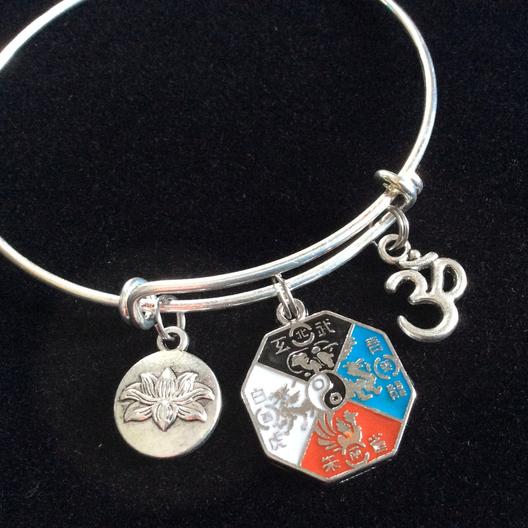 Multicolored Yoga Inspired Zen Medal with Lotus and Om Charm Bracelet