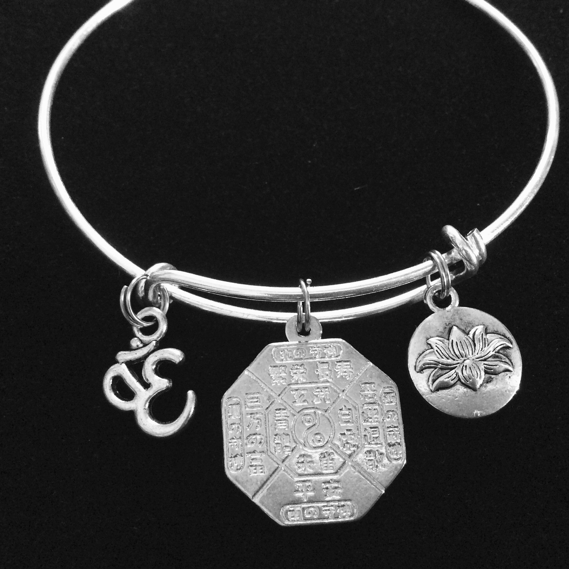 Multicolored Yoga Inspired Zen Medal with Lotus and Om Charm Bracelet