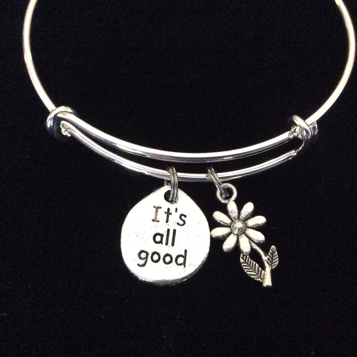 It's All Good with Daisy Charm Silver Bangle