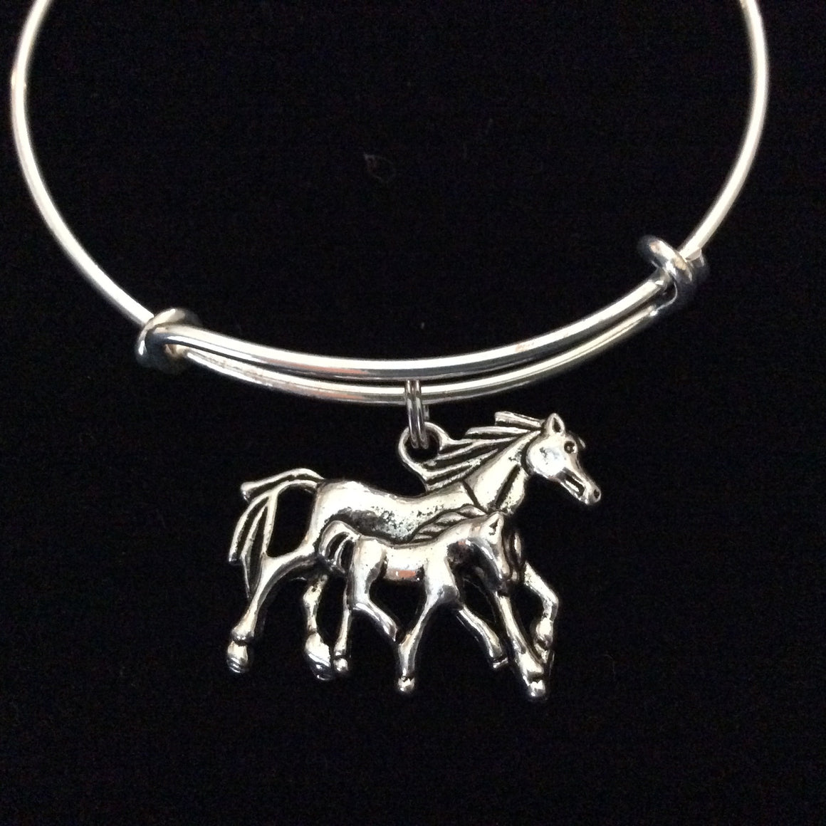 mother and filly running horse expandable bracelet silver adjustable bangle