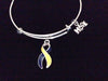 Blue and Yellow Awareness Ribbon Expandable Charm Bracelet 