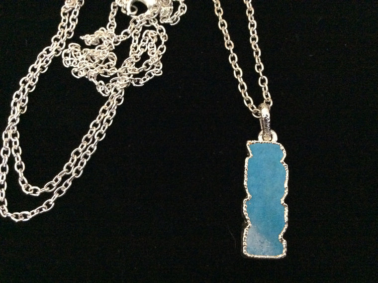 Long Silver Turquoise Necklace 36 inch Silver Plated Chain 