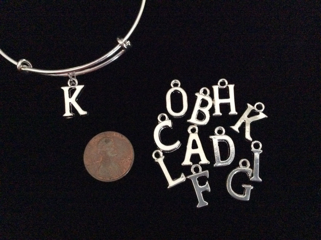 Add A Silver Plated Letter Initial Charm to an Expandable Adjustable Wire Bangle