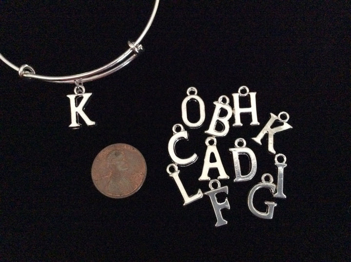 Add A Silver Plated Letter Initial Charm to an Expandable Adjustable Wire Bangle