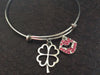 Crystal Lips and Four Leaf Clover Silver Expandable Bracelet 