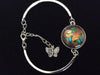 Butterfly Watch Glass Domed Charm on a Silver Adjustable Cuff Bracelet Bangle