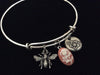 Flower Cameo Charm on a Silver Plated Expandable Bracelet Wire Bangle
