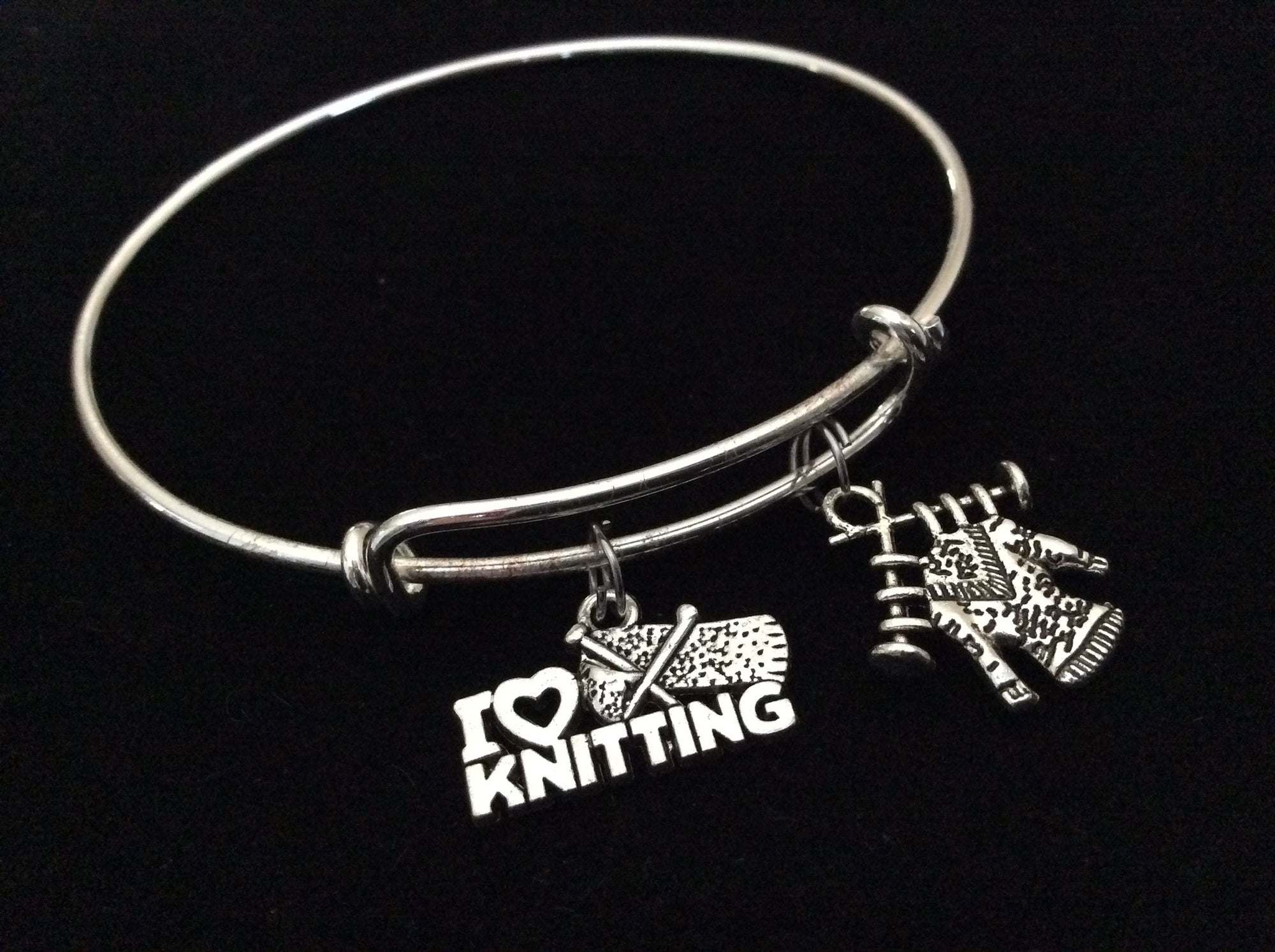 I Love Knitting with Sweater Silver Charm Bracelet 