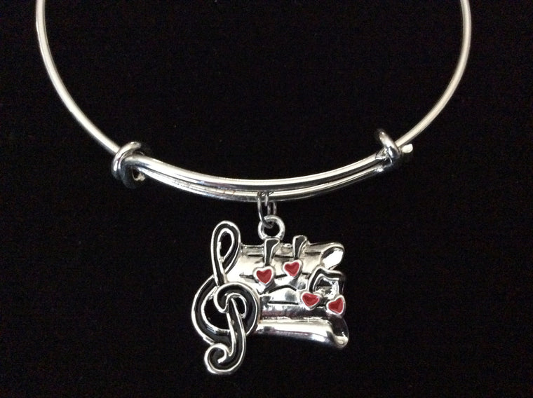 Silver Plated Resin Music Notes Charm Expandable Bracelet 
