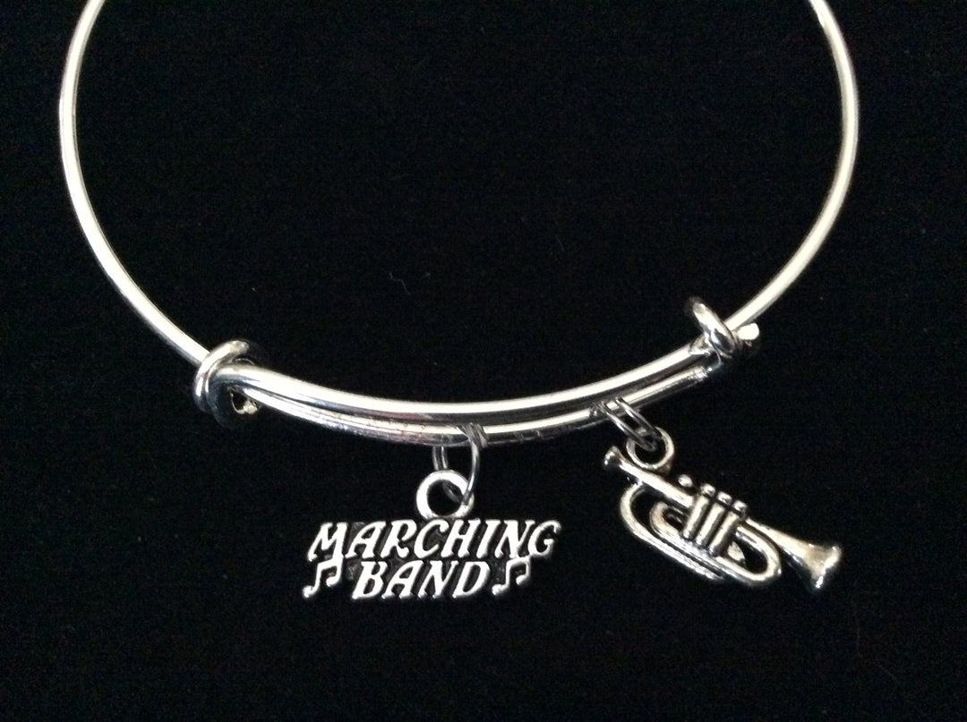 Marching Band Silver Trumpet Charm Expandable Bracelet