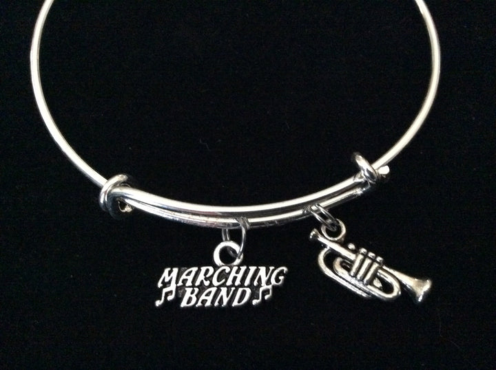 Marching Band Silver Trumpet Charm Expandable Bracelet