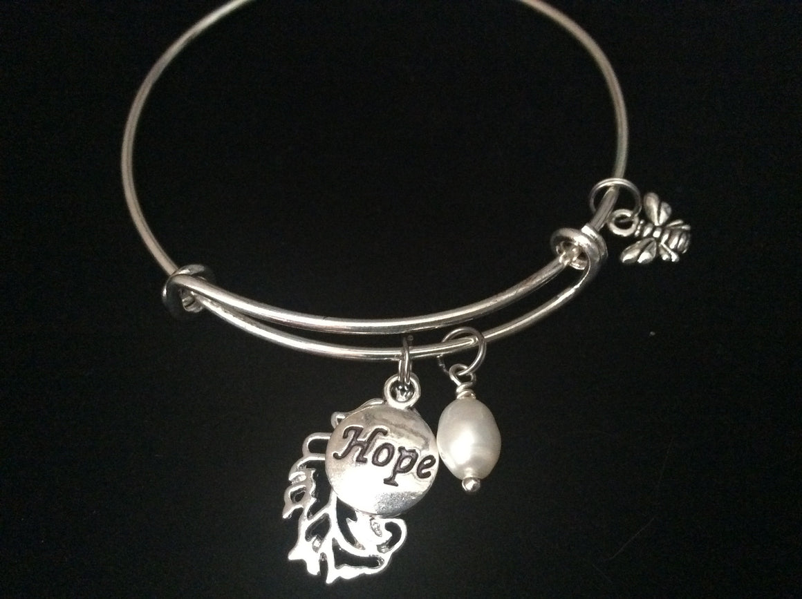 A Feather of Hope with Freshwater Pearl on Silver Bracelet