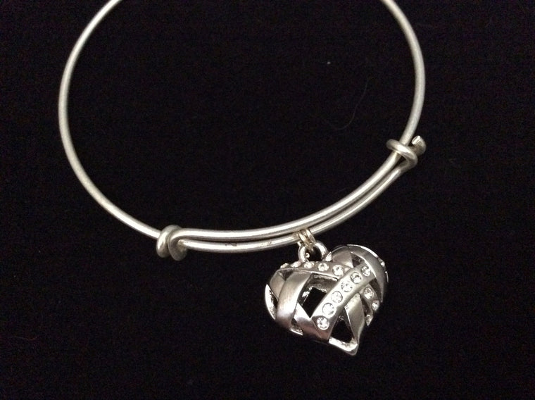 Silver Puffy Heart Double Sided 3D Charm Expandable Bracelet