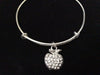 Crystal Apple Charm on Silver Expandable Adjustable Wire Bangle 