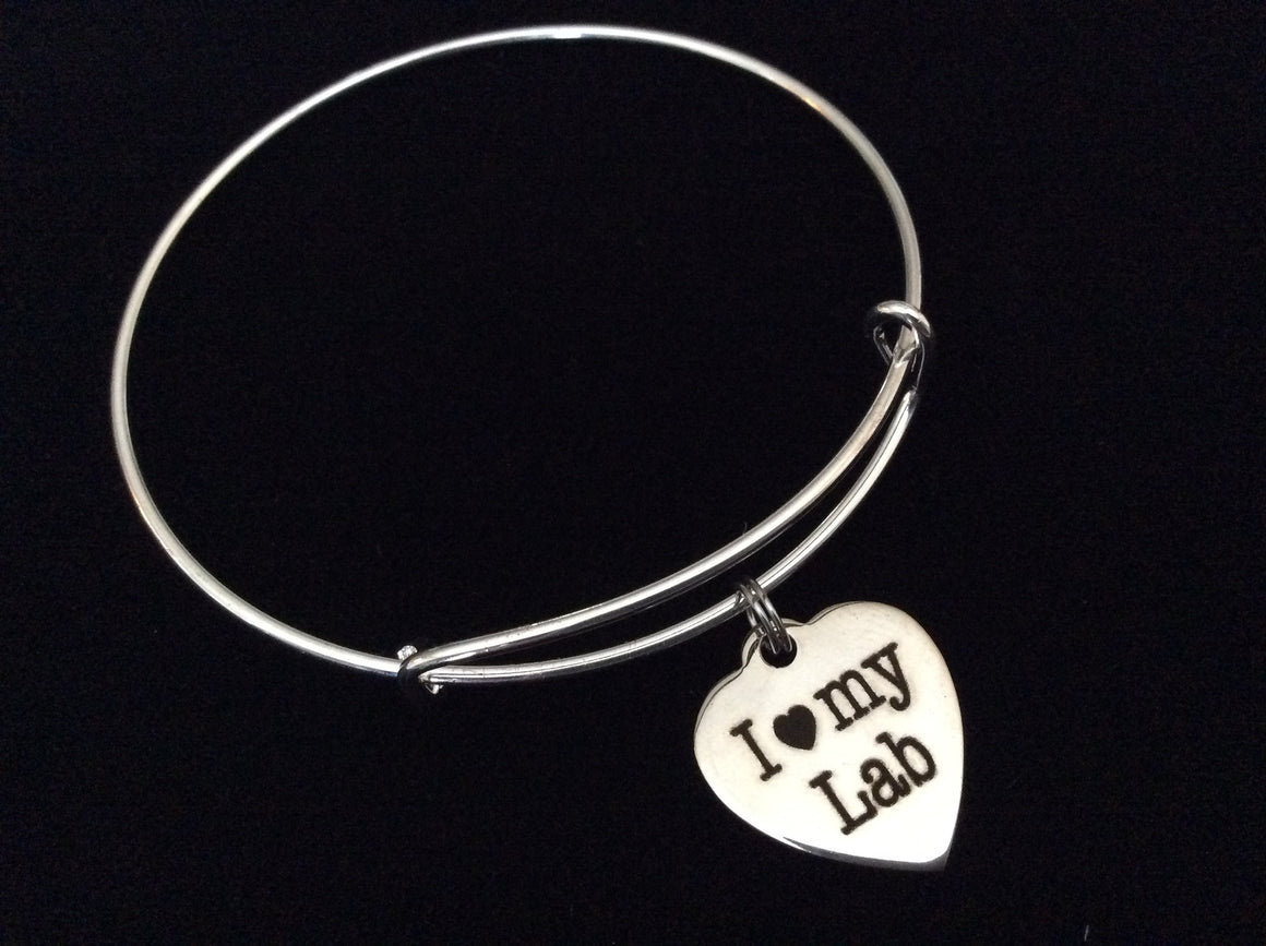 I Love my Lab Stainless Steel Expandable Charm Bracelet Handmade in USA Dog Labrador Wire Bangle Gift Trendy Stacking