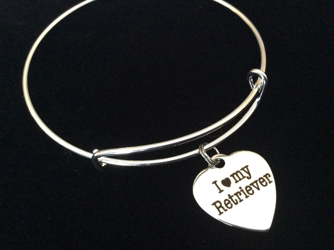 I Love my Retriever Stainless Steel Expandable Charm Bracelet Handmade in USA Dog Wire Bangle Gift Trendy Stacking