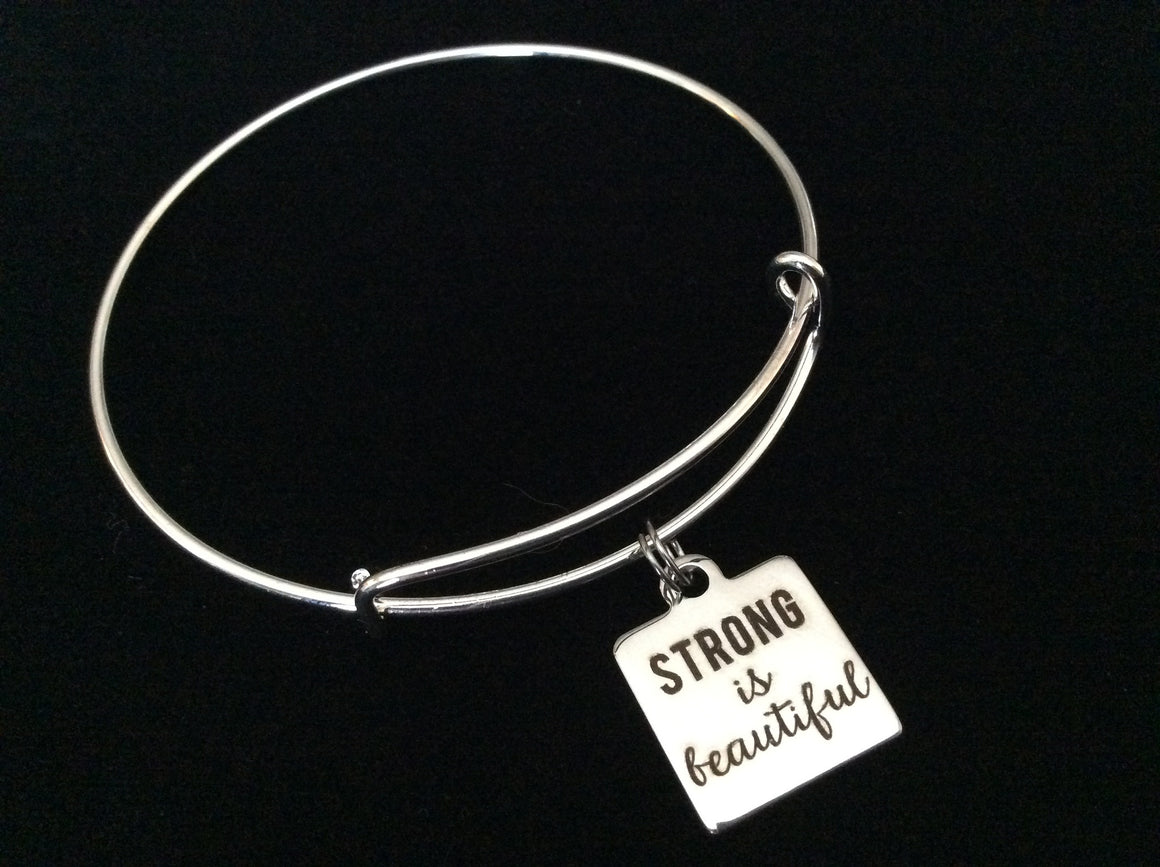 Strong is Beautiful Stainless Steel Expandable Charm Bracelet Handmade in USA Wire Bangle Gift Trendy Stacking
