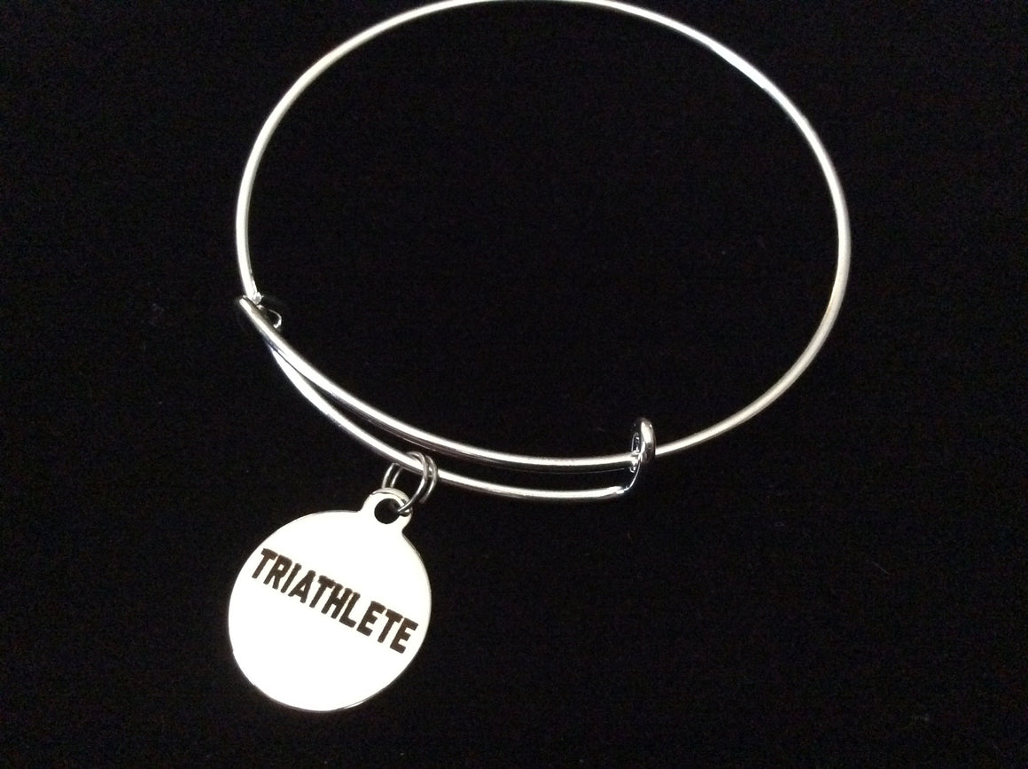 Triathlete Stainless Steel Expandable Charm Bracelet Handmade in USA Wire Bangle Gift Trendy Stacking