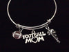 Football Mom Expandable Silver Charm Bracelet Adjustable Wire Bangle Handmade Gift Trendy Sports Team
